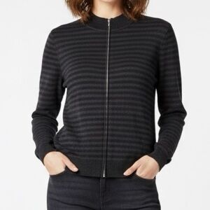 St. John Wool Blend Black Striped Contrast Full Zip Jacket Large Lightweight